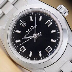 MINT ROLEX OYSTER PERPETUAL 24MM BLACK ARABIC WATCH